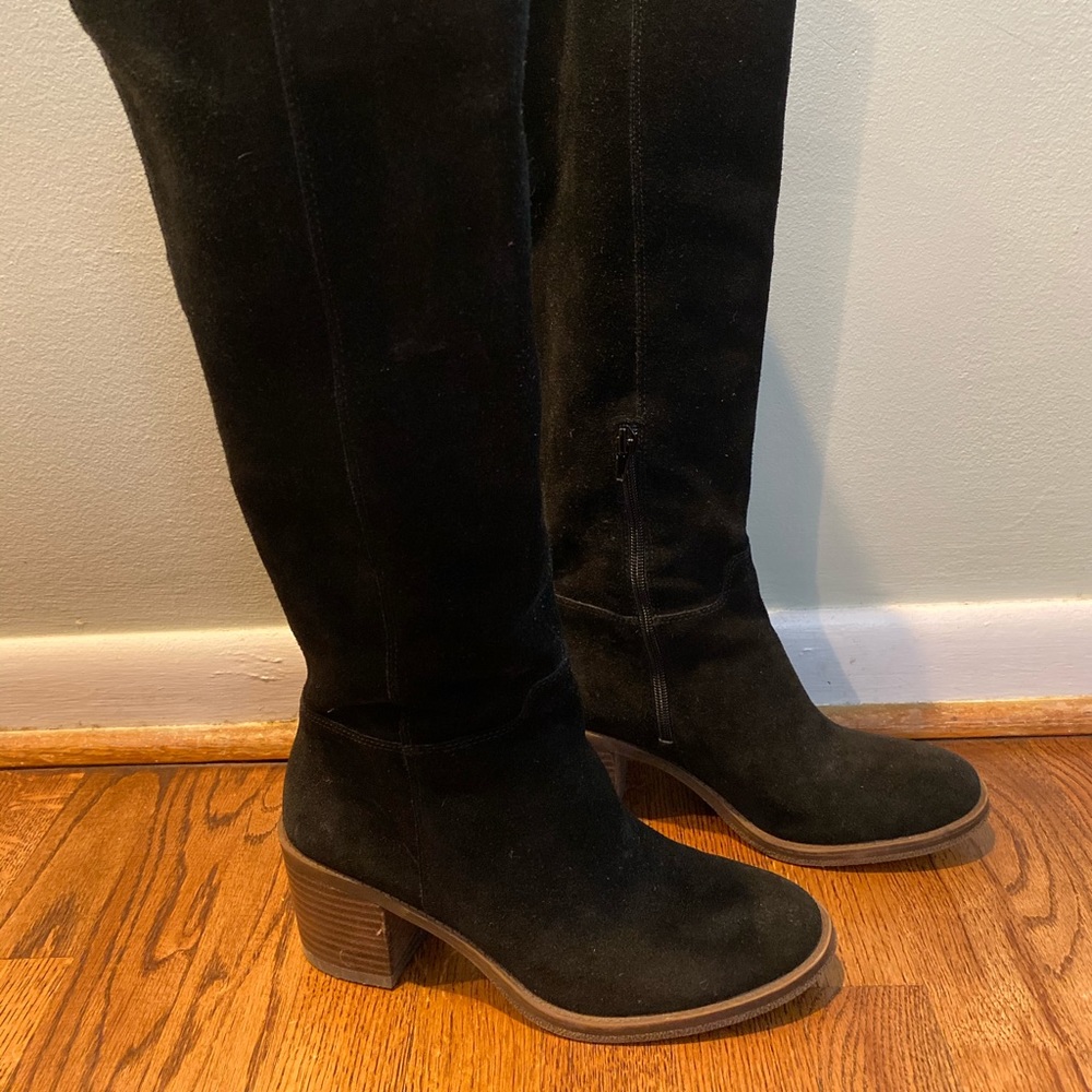 Black Suede Lucky Brand block heel boots